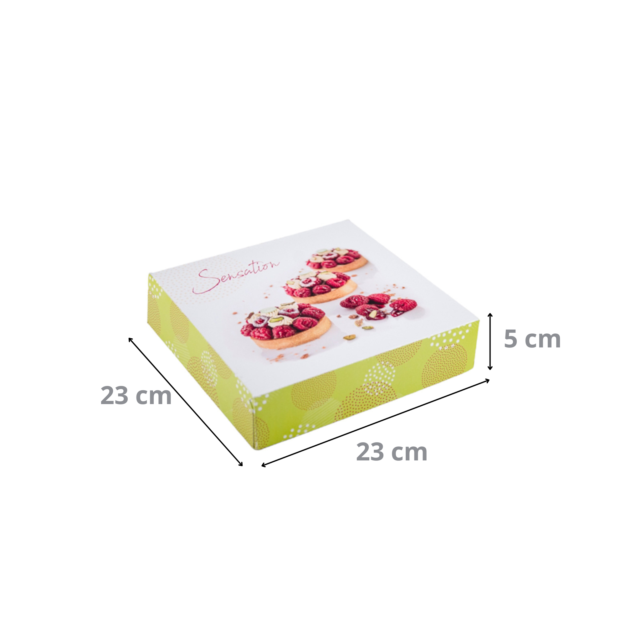 Boîte pâtissière blanche décorée en carton 23x23x5 cm